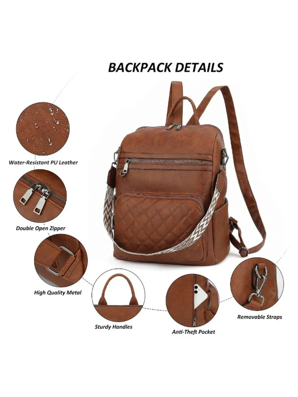 Large PU Leather Backpack Purse Anti-Theft Convertible Backpack